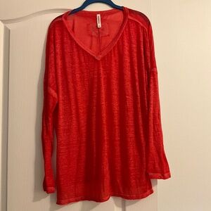 Zenana gorgeous, coral long sleeve shirt, size large